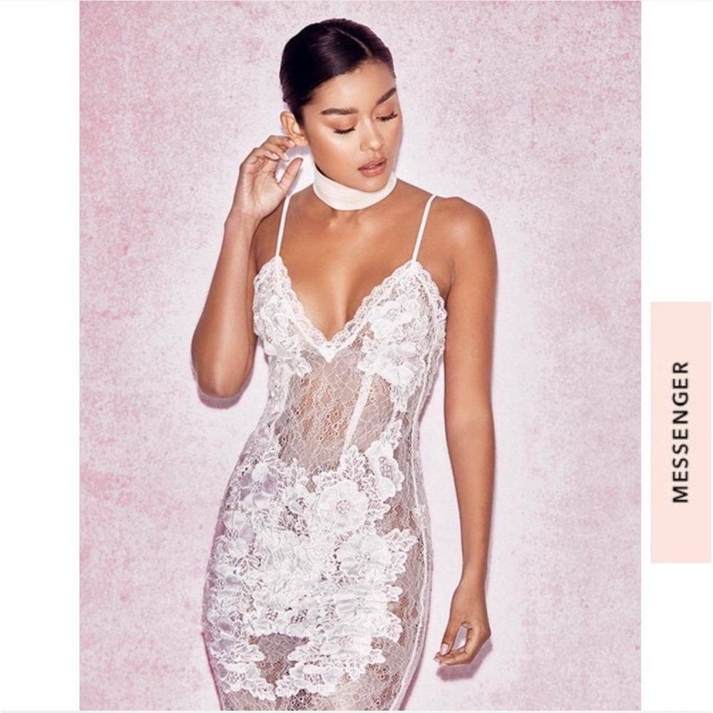 House of CB White Lace Floral Midi Slip Dress